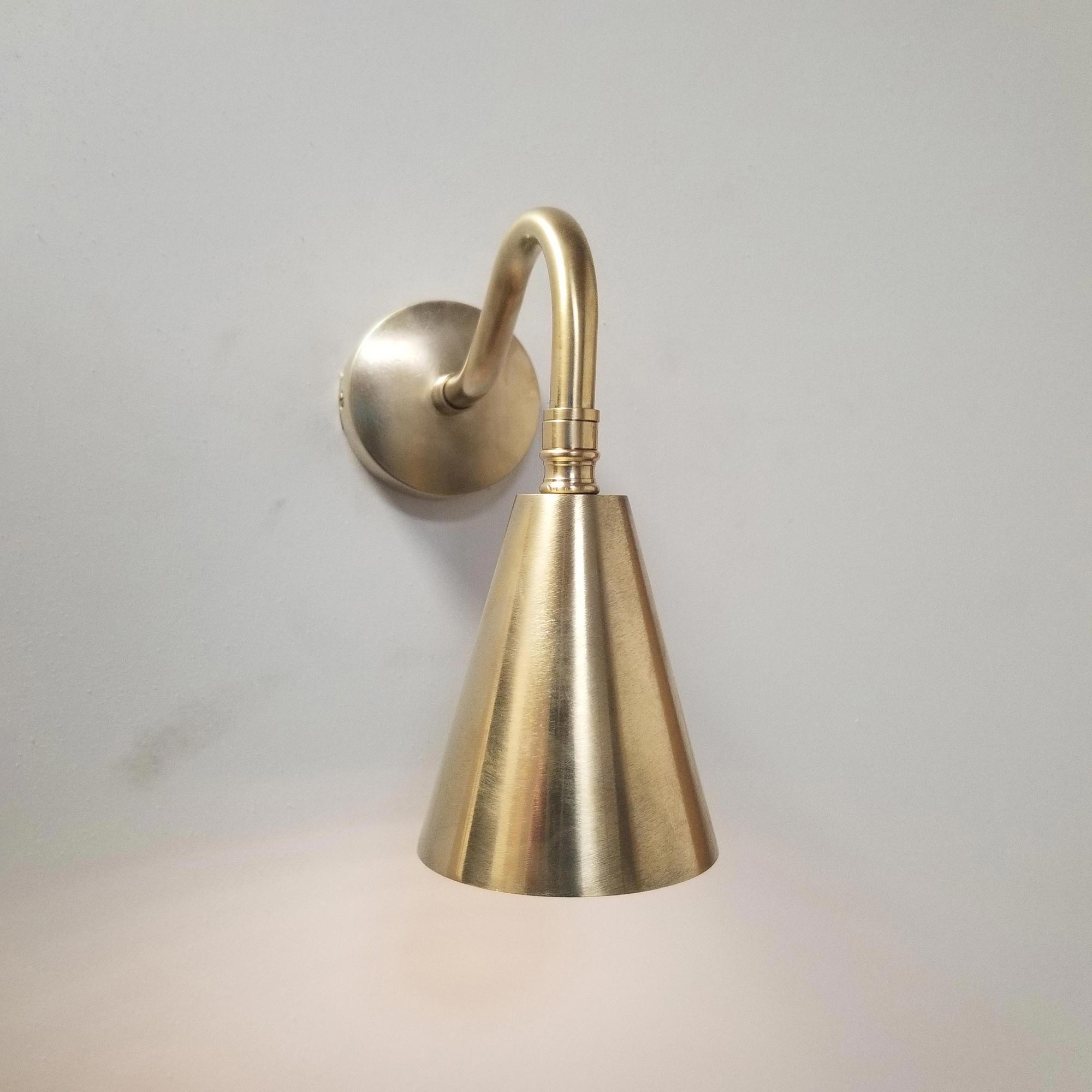 Swan Neck Brass Cone Wall Light - E2 Contract Lighting