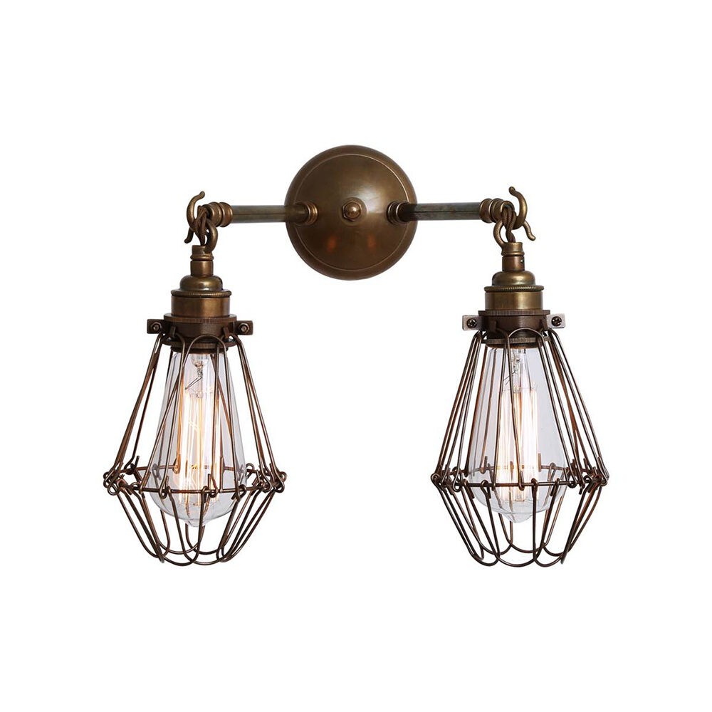 Vintage Pulley Brass Cage Wall Light Lighting