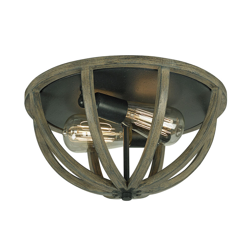 3 Light Antique Brass & Crystal Flush (IP44) Bathroom