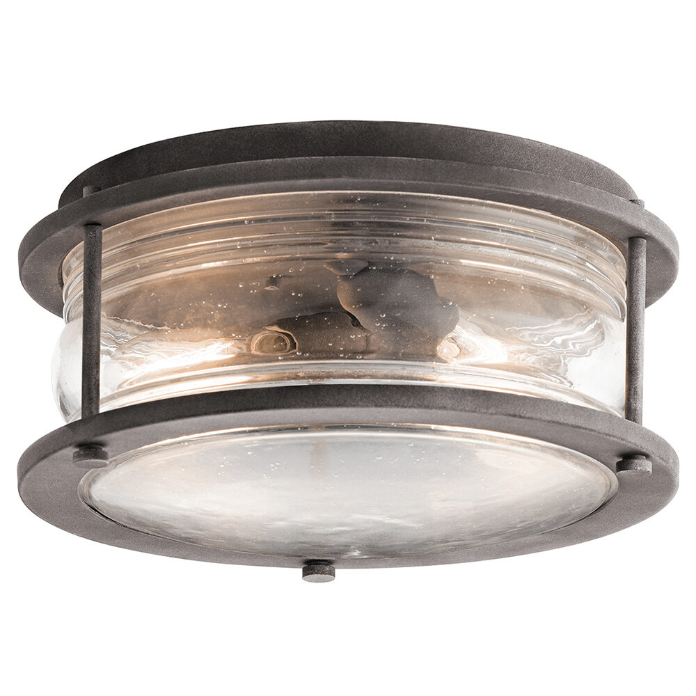 3 Light Antique Brass & Crystal Flush (IP44) Bathroom