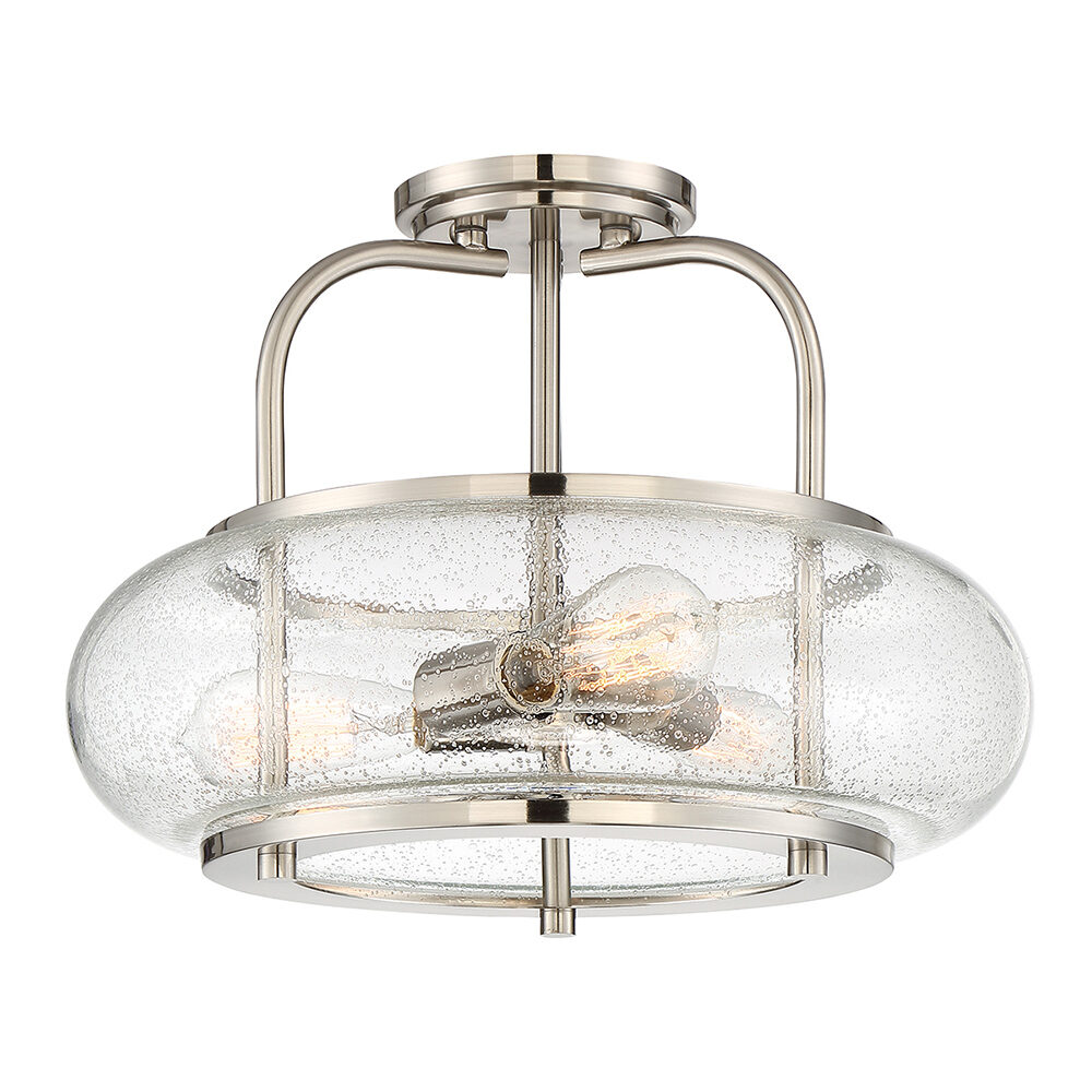 3 Light Antique Brass & Crystal Flush (IP44) Bathroom