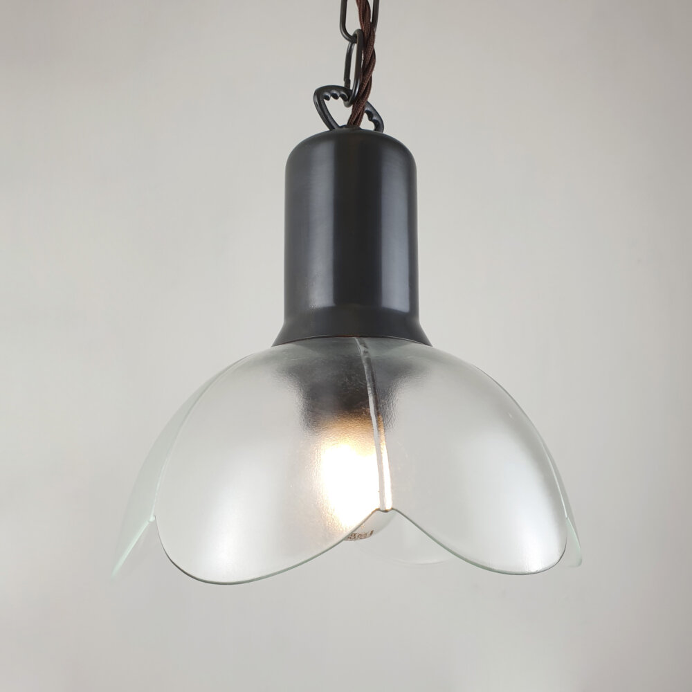 brass cylinder pendant with clear flower glass shade