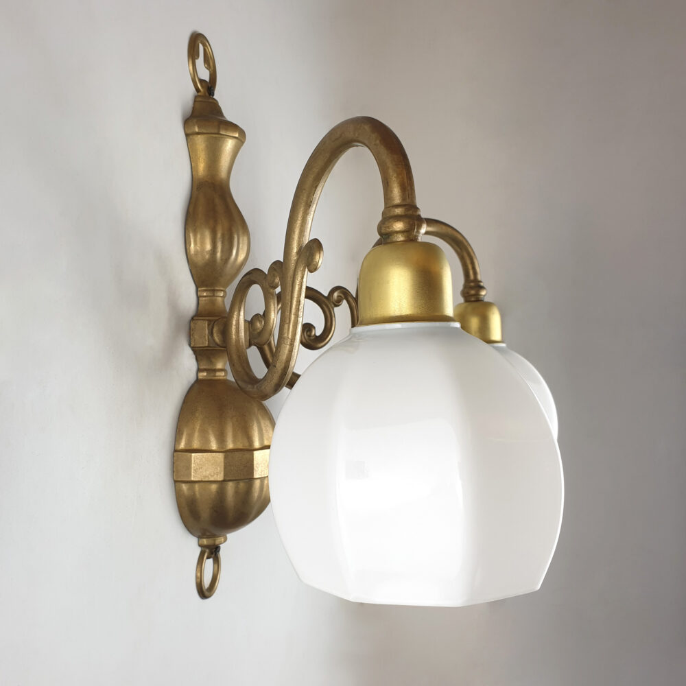 Double Arm Wall Light with Opal Faceted Glass Lighting
