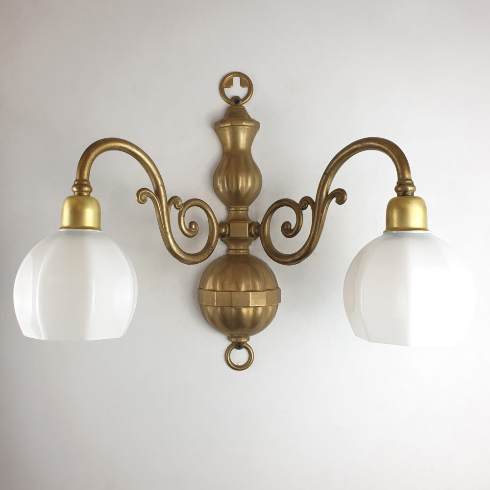 Double Arm Wall Light with Opal Faceted Glass Lighting