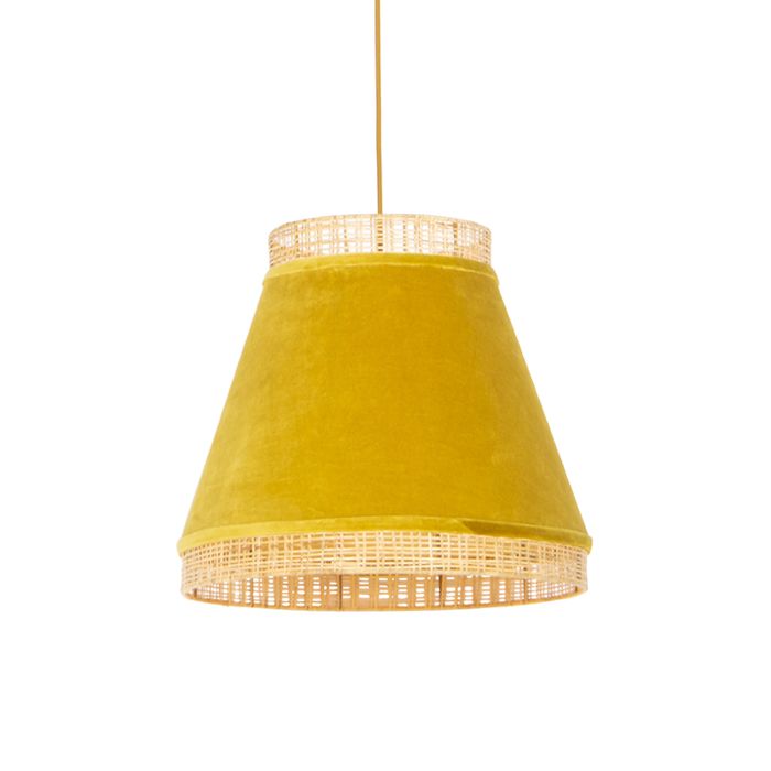 Yellow Velvet Cone Pendant with Reed Detail Ceiling
