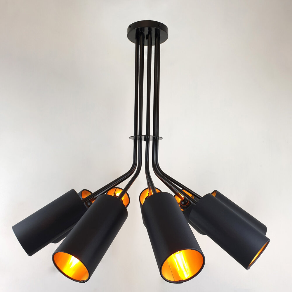 nine light fabric shade brass pendant details