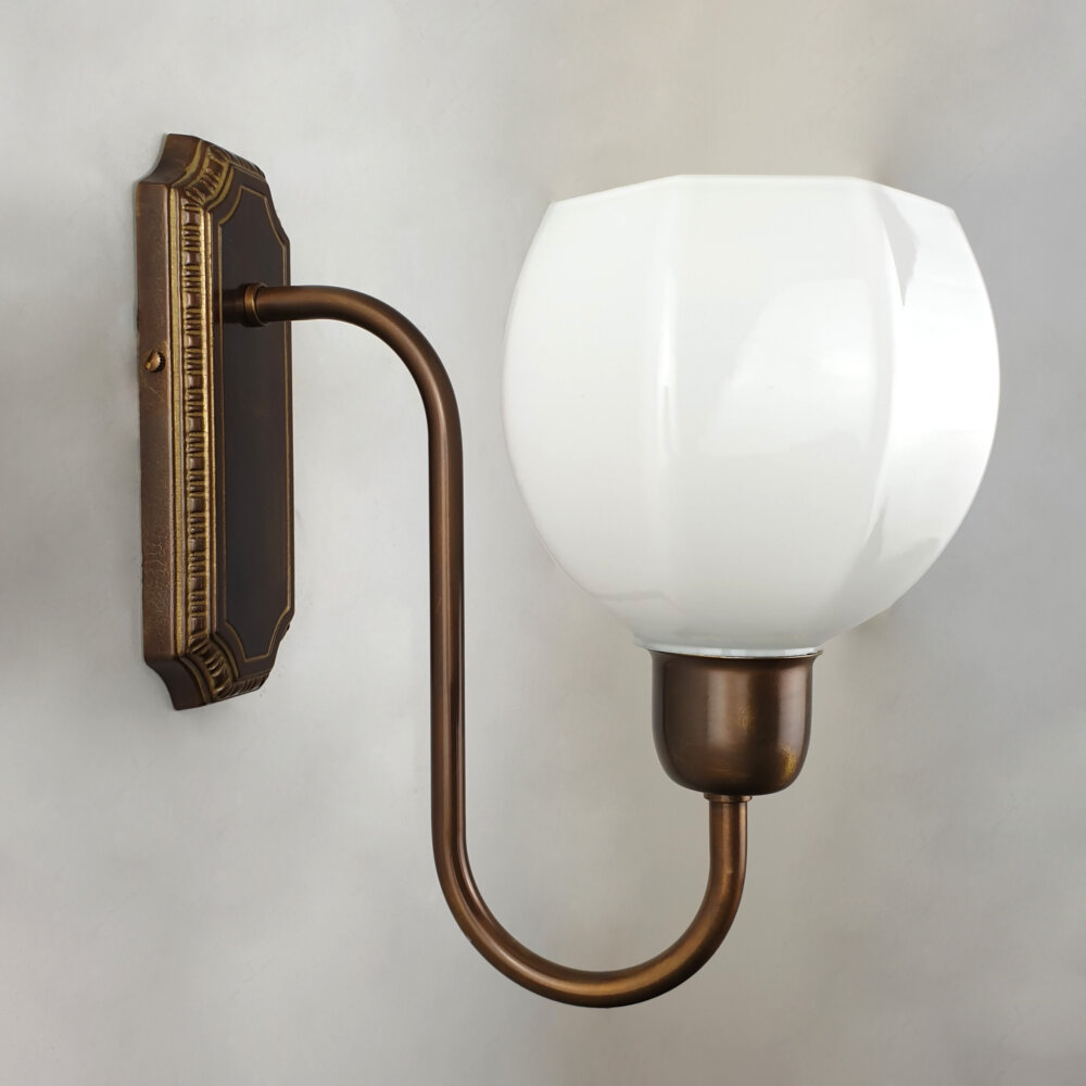 swan neck wall light with opal faceted glass