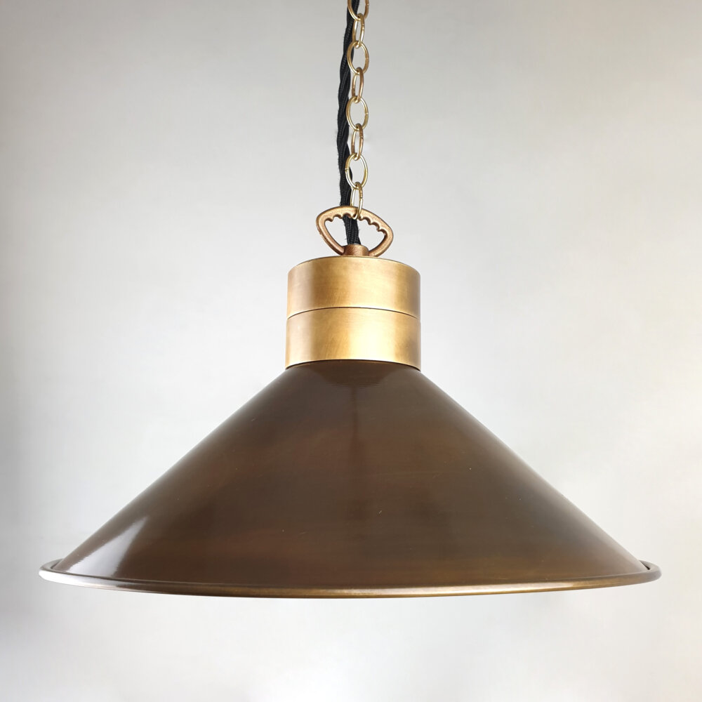 two tone brass cone shade pendant