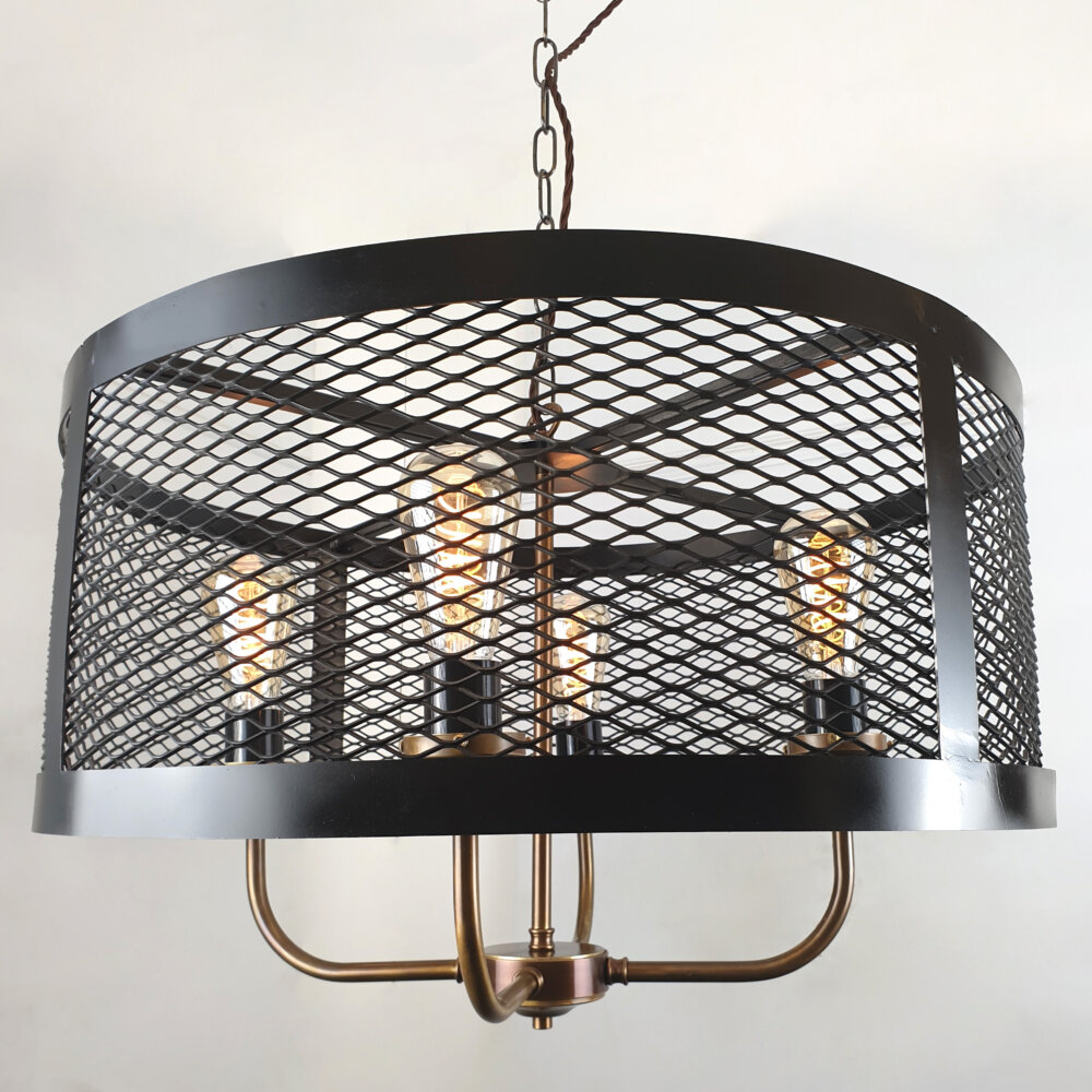 two tone four light brass mesh pendant