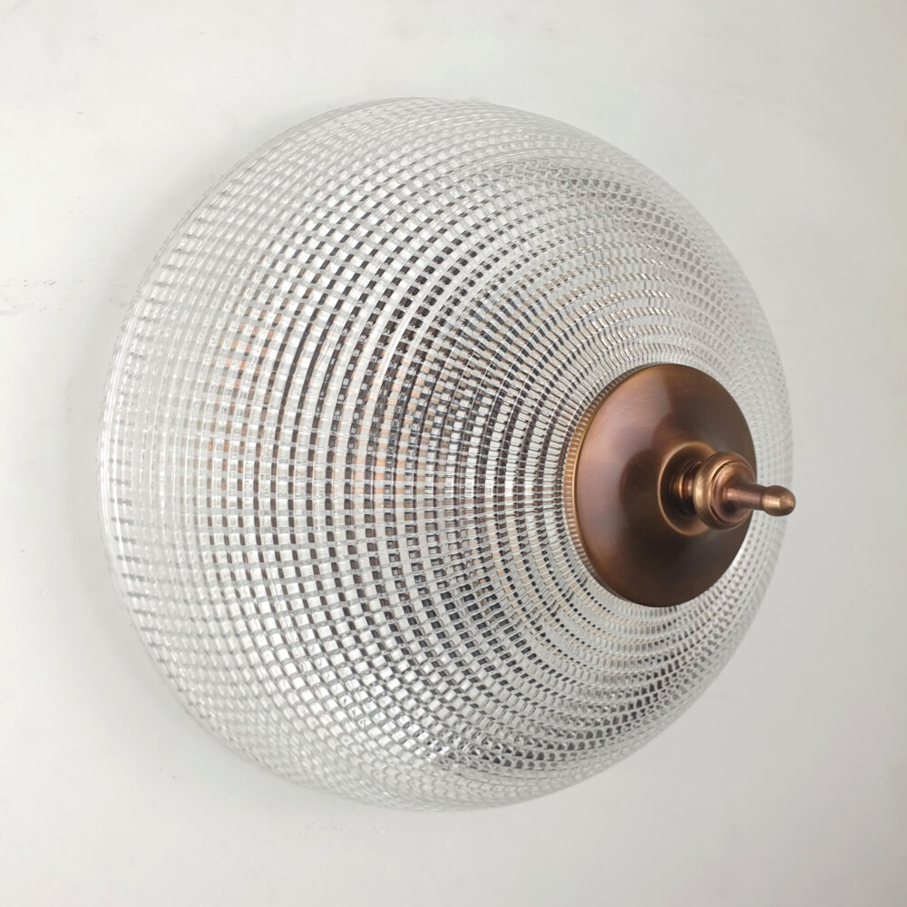 holophane glass flush light with brass finial detail