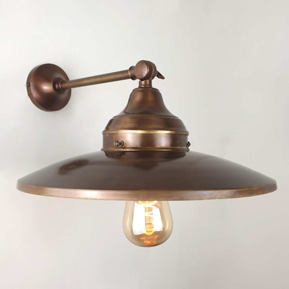 adjustable brass dish shade wall light
