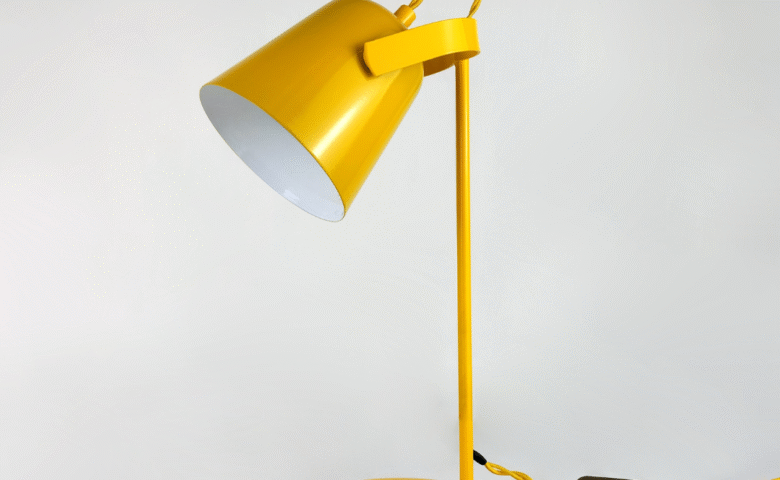 adjustable yellow table lamp with inline switch