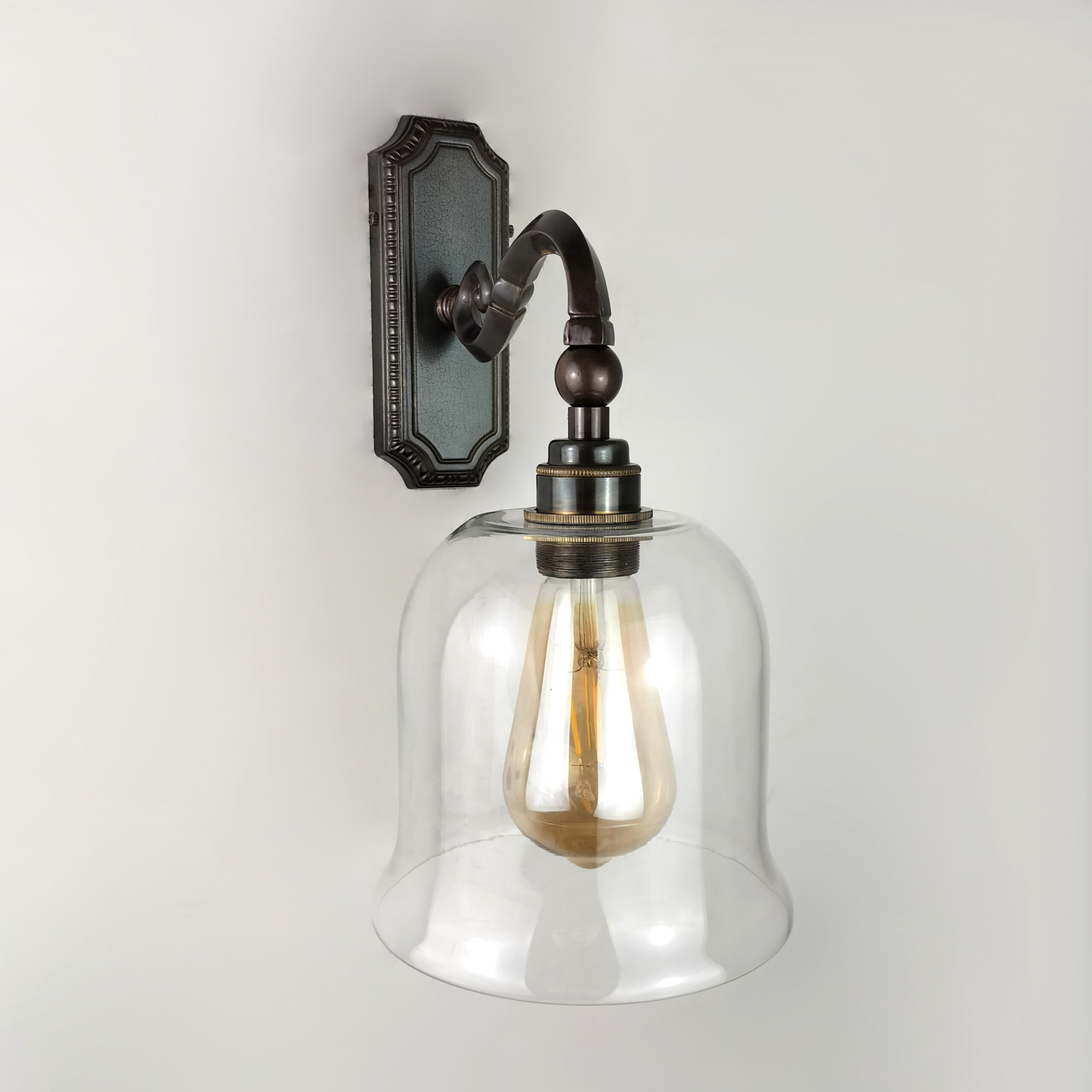 Brass Scroll Wall Light with Clear Shade Lighting Brass Scroll Wall Light with Clear Shade Lighting