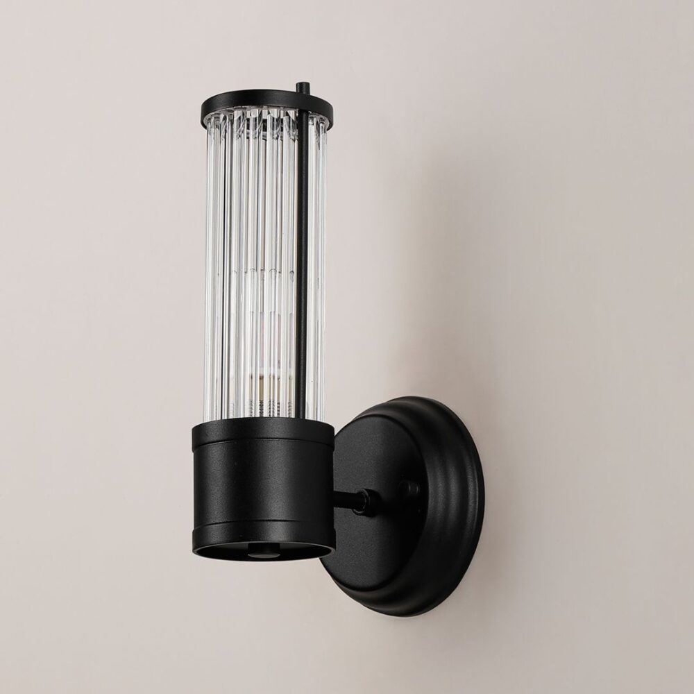 Black & Glass Rod Floating Wall Light (IP44) Bathroom
