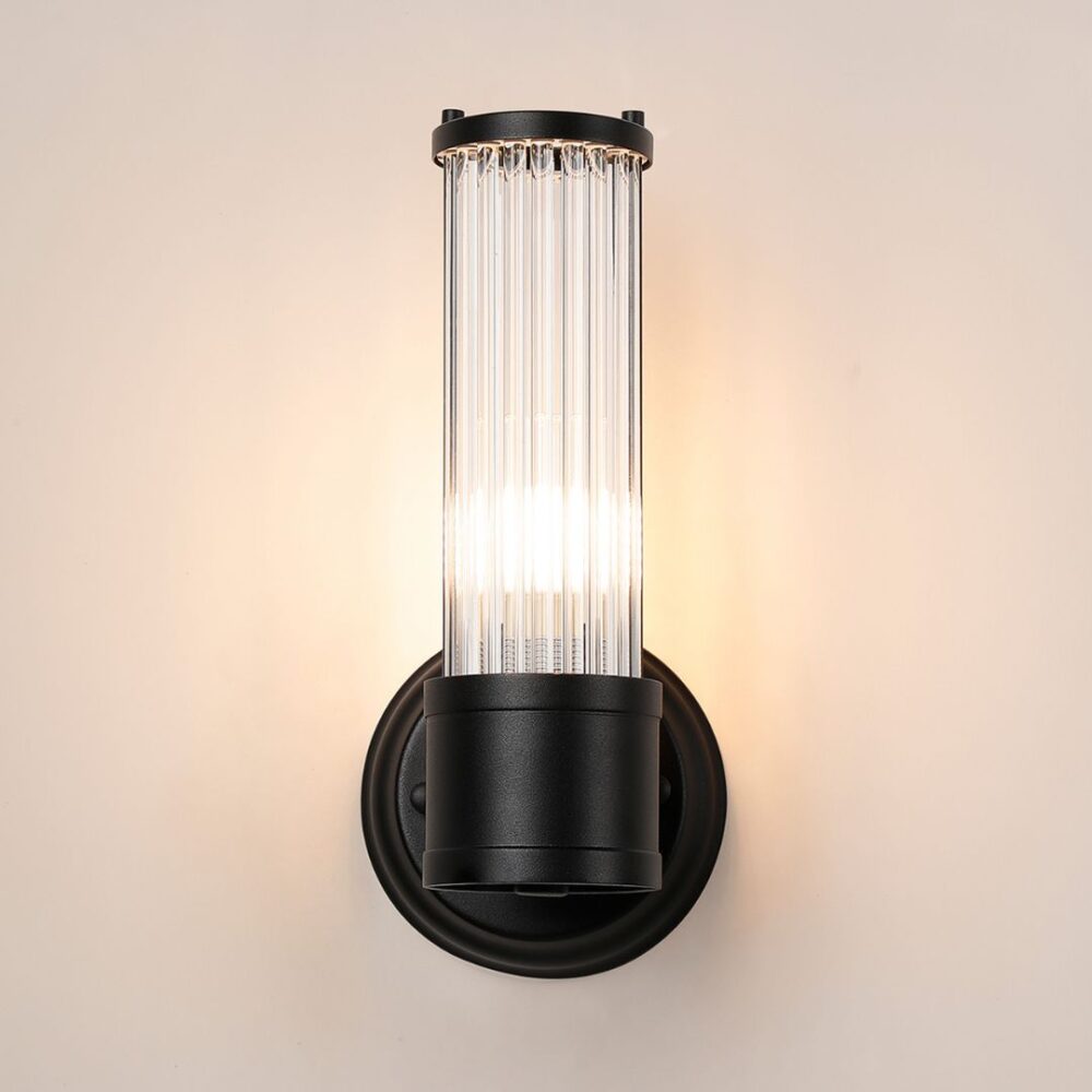 Black & Glass Rod Floating Wall Light (IP44) Bathroom