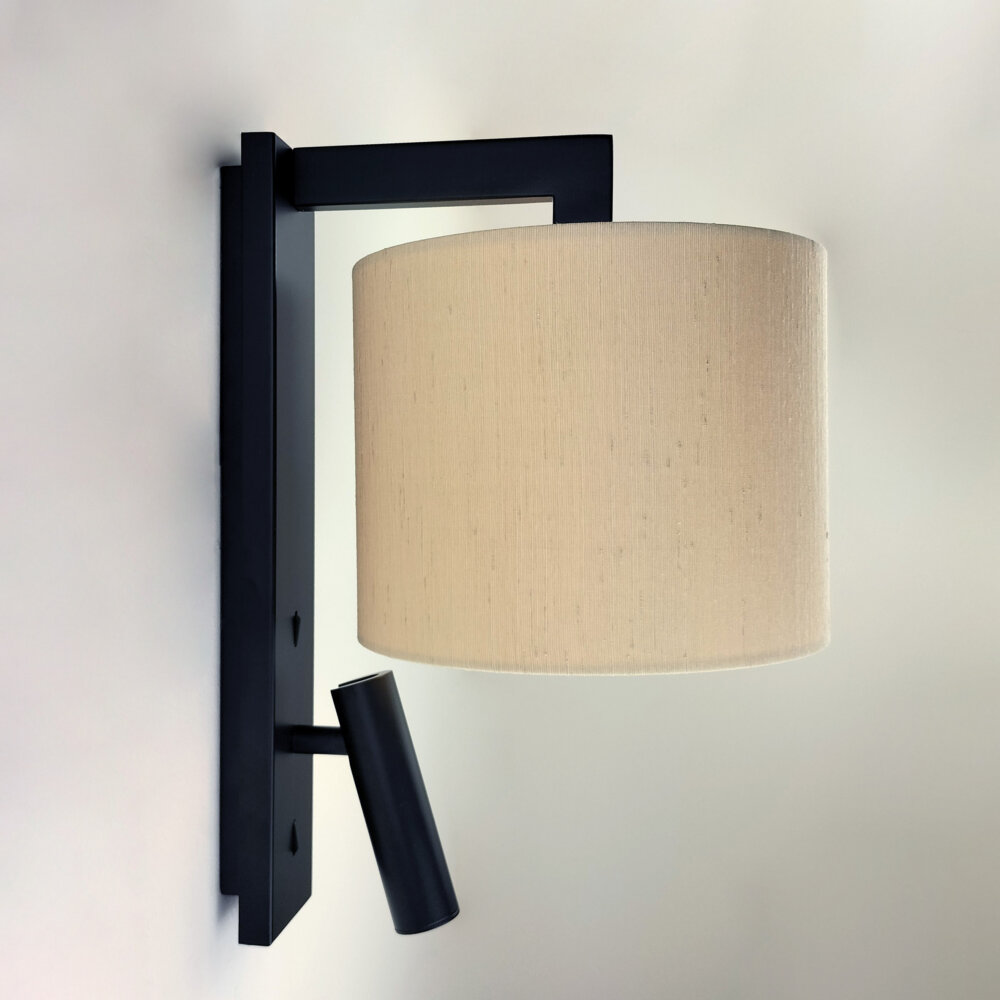 hotel reading light with adjustable head and fabric shade