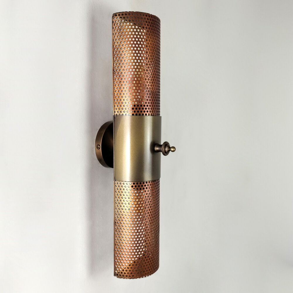 industrial style perforated brass wall light