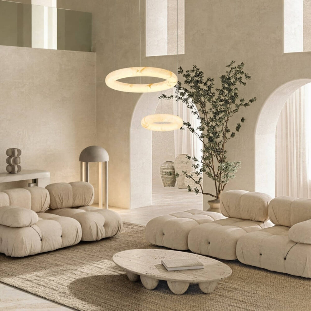 Alabaster & Bronze Round Pendant 340mm Ceiling