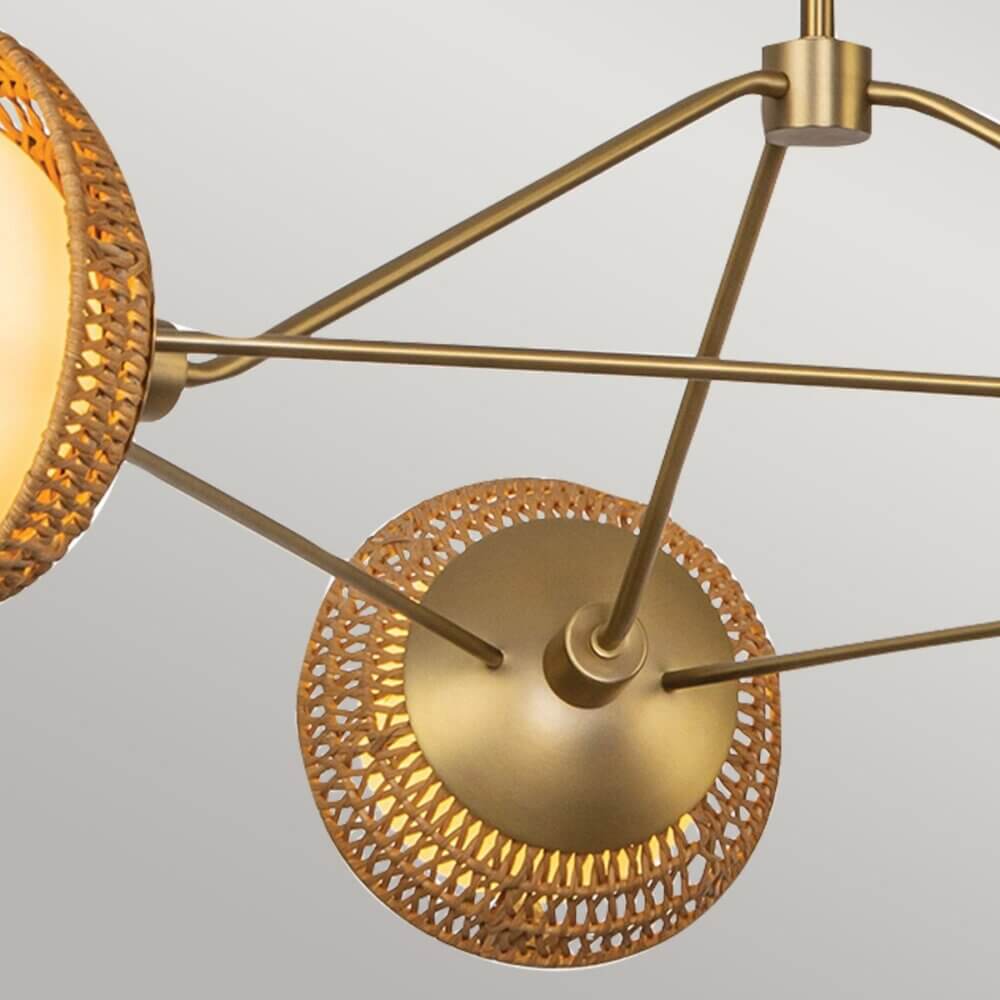 3lt Opal Glass & Brushed Gold Pendant with Golden Rattan Shades Brochure
