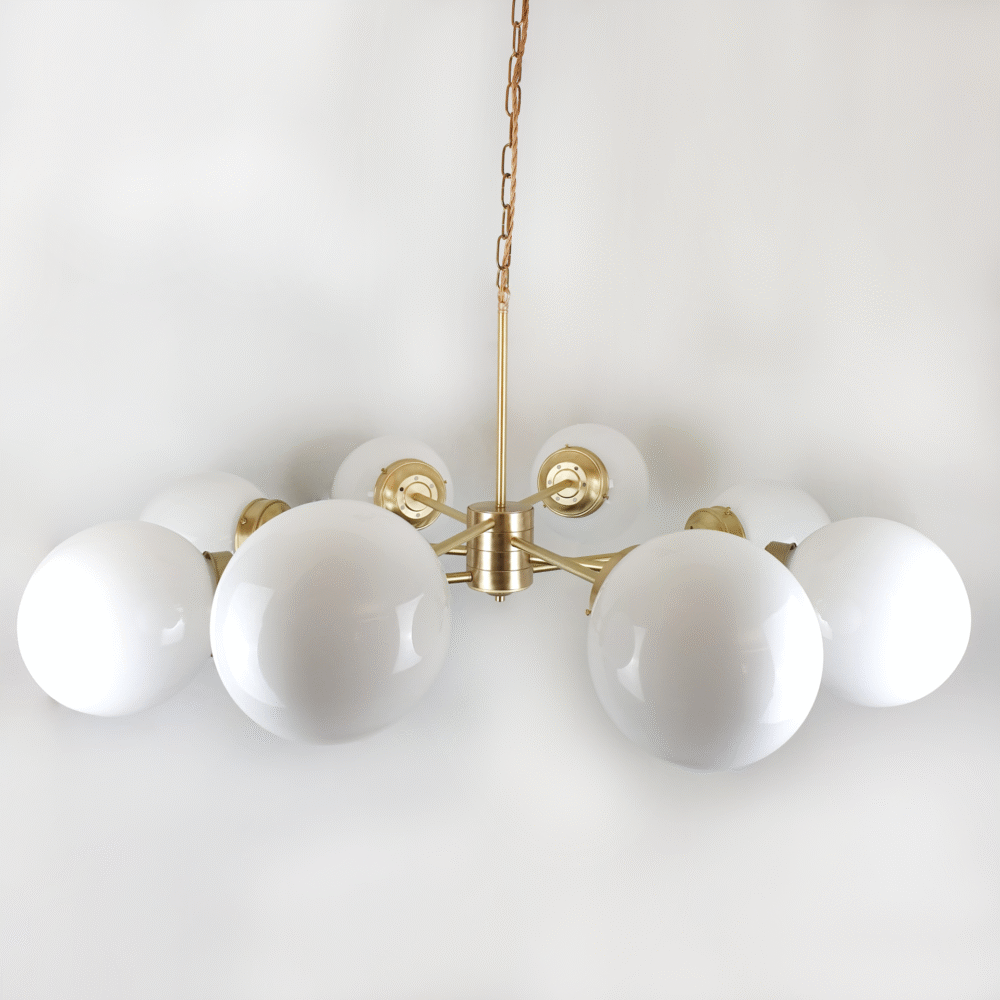 Satin Brass & White Opal Globes Chandelier Chandeliers