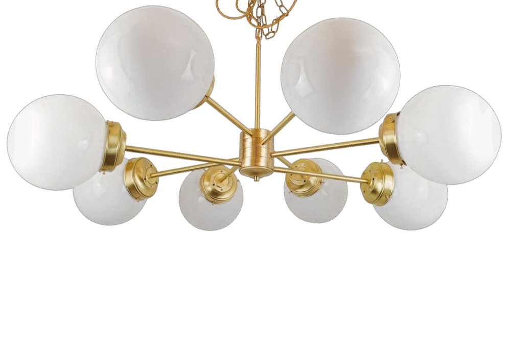 Satin Brass & White Opal Globes Chandelier Chandeliers