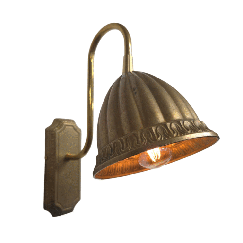 Brass Wall Light With Decorative Ribbed Shade Wall Lights