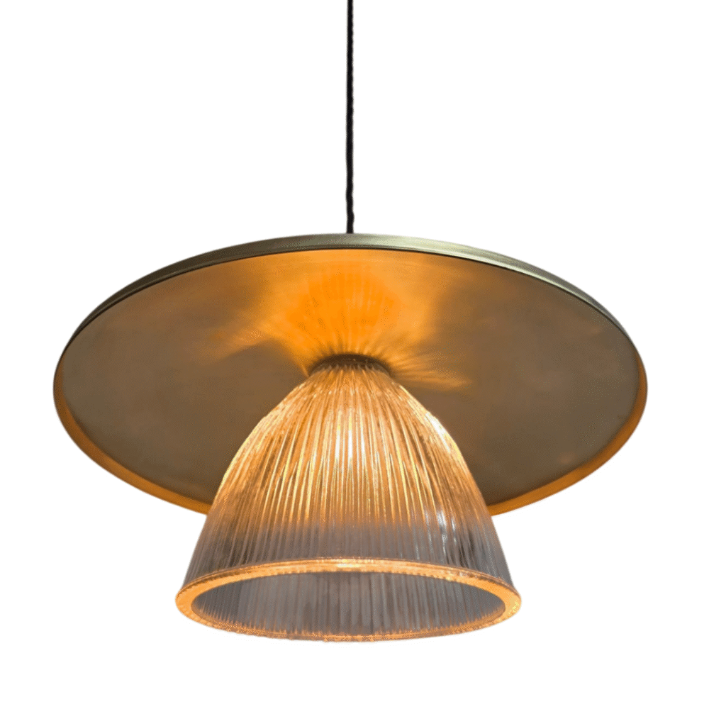 Brass Pendant Light With Prismatic Cone Shade Lighting